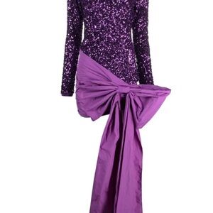 Purple Sequin Embellished Long Sleeve Gown